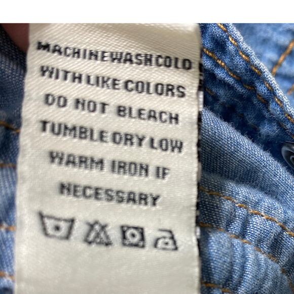 Dollhouse Blue‎ Denim Romper Shortalls Women M Distress Utility Roll Tab Sleeve - Picture 7 of 11